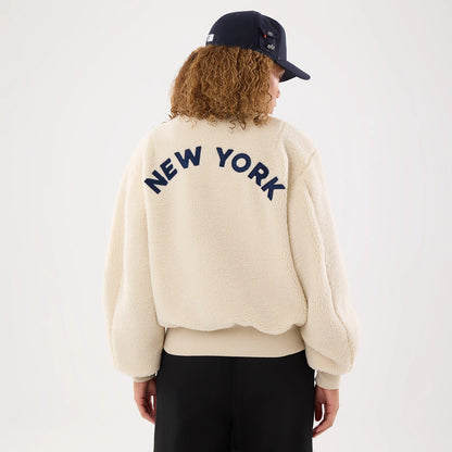 The model is wearing this MLB X Alpha New York Yankees Borg Jacket in cream. 2