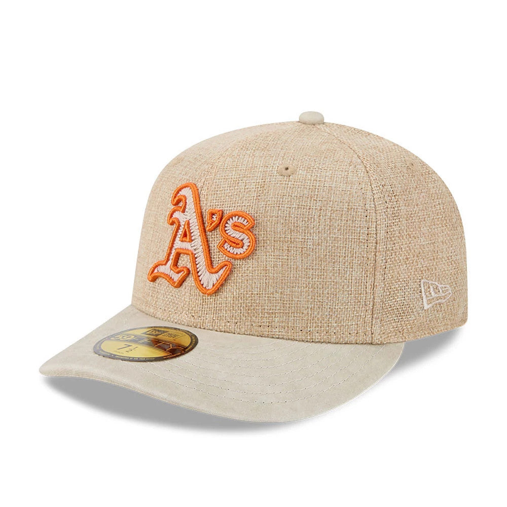 Pictured is this MLB Halloween Athletics 59FIFTY Fitted cap in beige. 1