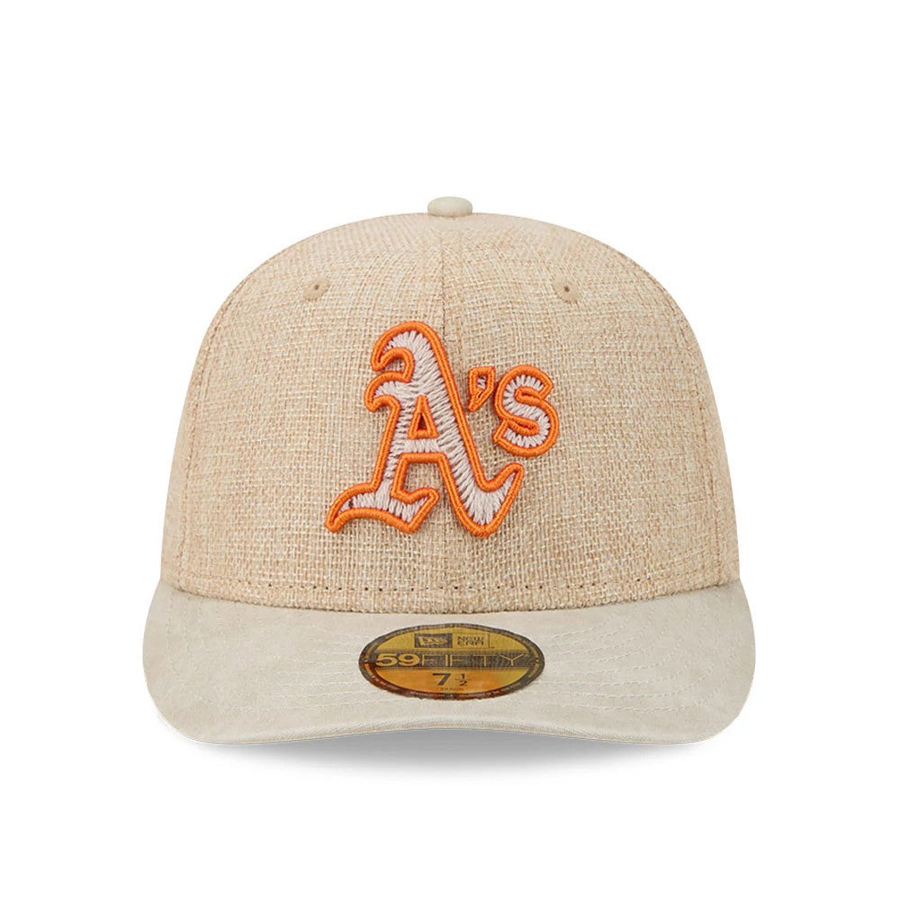 Pictured is this MLB Halloween Athletics 59FIFTY Fitted cap in beige. 3