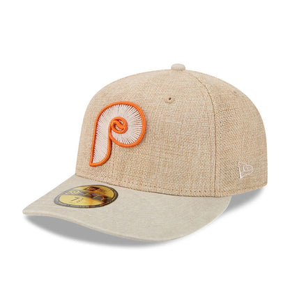 Pictured is this MLB Halloween Philadelphia Phillies 59FIFTY Fitted cap in beige. 1