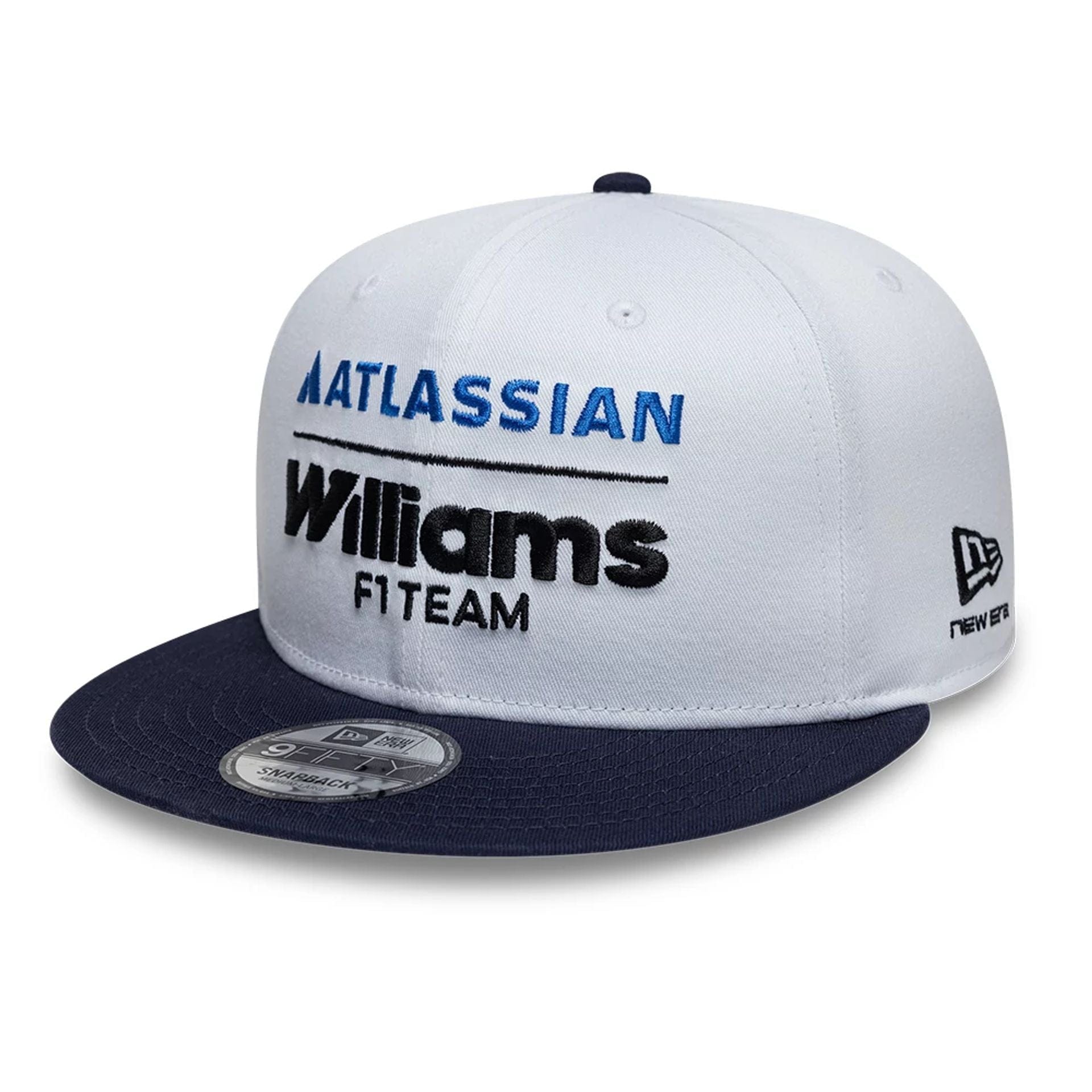 Pictured is this Atlassian Williams F1 Team Essential 9FIFTY Snapback Adjustable cap in white. 1