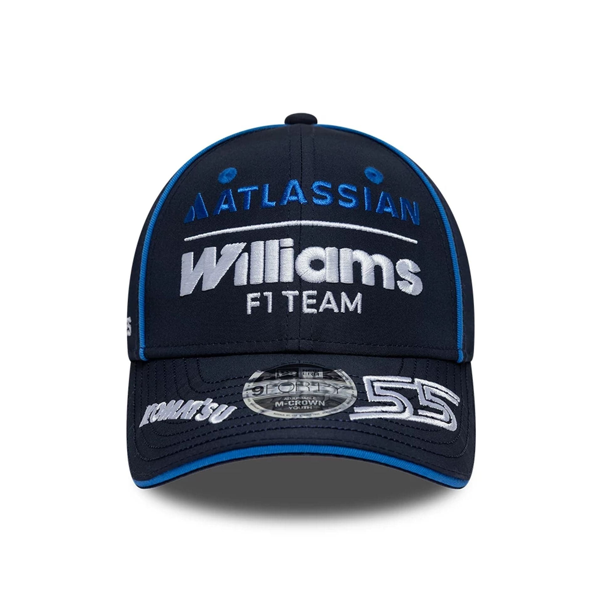 Pictured is this Youth Atlassian Williams F1 Team Carlos Sainz 9FORTY M-Crown Adjustable cap in navy. 3