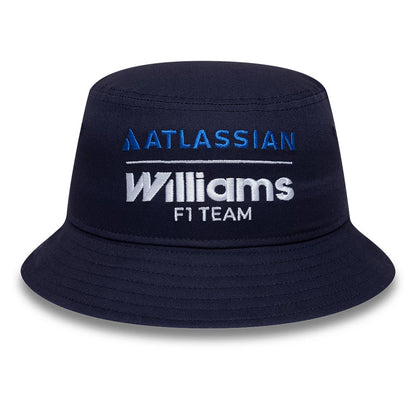 Pictured is this Youth Atlassian Williams F1 Team Essential Bucket hat in navy. 2