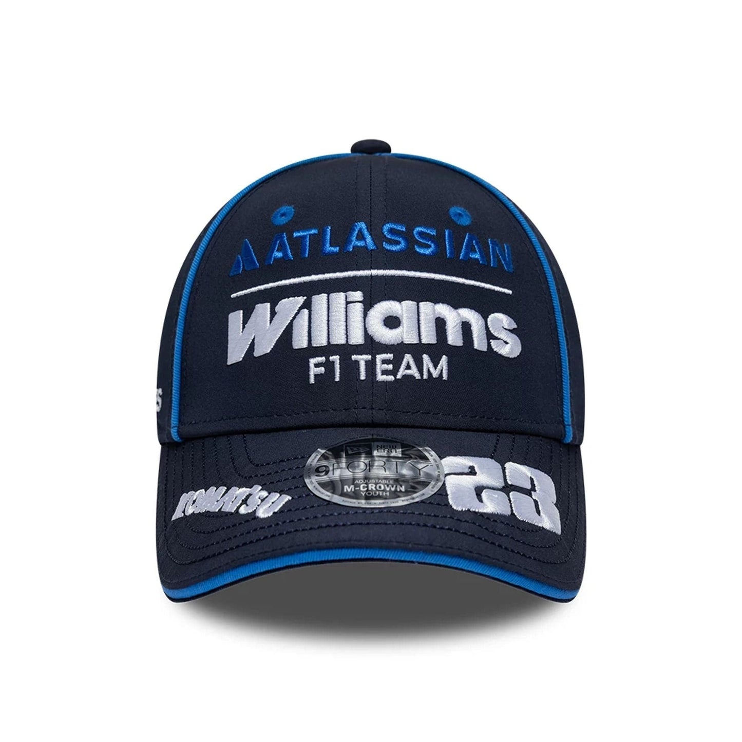 Pictured is this Youth Atlassian Williams F1 Team Alex Albon 9FORTY M-Crown Adjustable cap in navy. 3