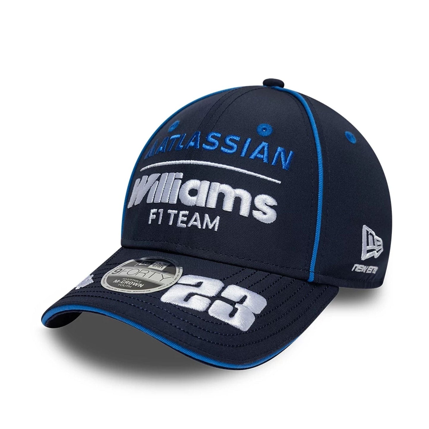 Pictured is this Youth Atlassian Williams F1 Team Alex Albon 9FORTY M-Crown Adjustable cap in navy. 4