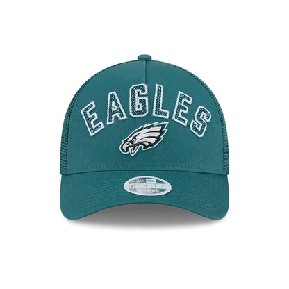 Pictured is this Womens NFL Philadelphia Eagles 9FORTY M-Crown A-Frame Trucker cap in dark green. 2