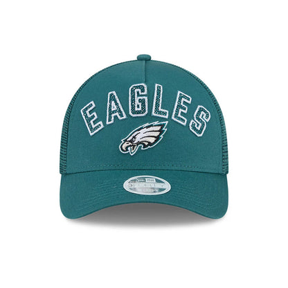 Pictured is this Womens NFL Philadelphia Eagles 9FORTY M-Crown A-Frame Trucker cap in dark green. 2