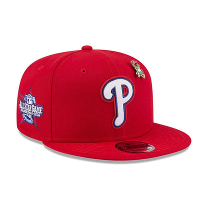 Pictured is this MLB All Star Game Philadelphia Phillies 9FIFTY Snapback cap in red. 3