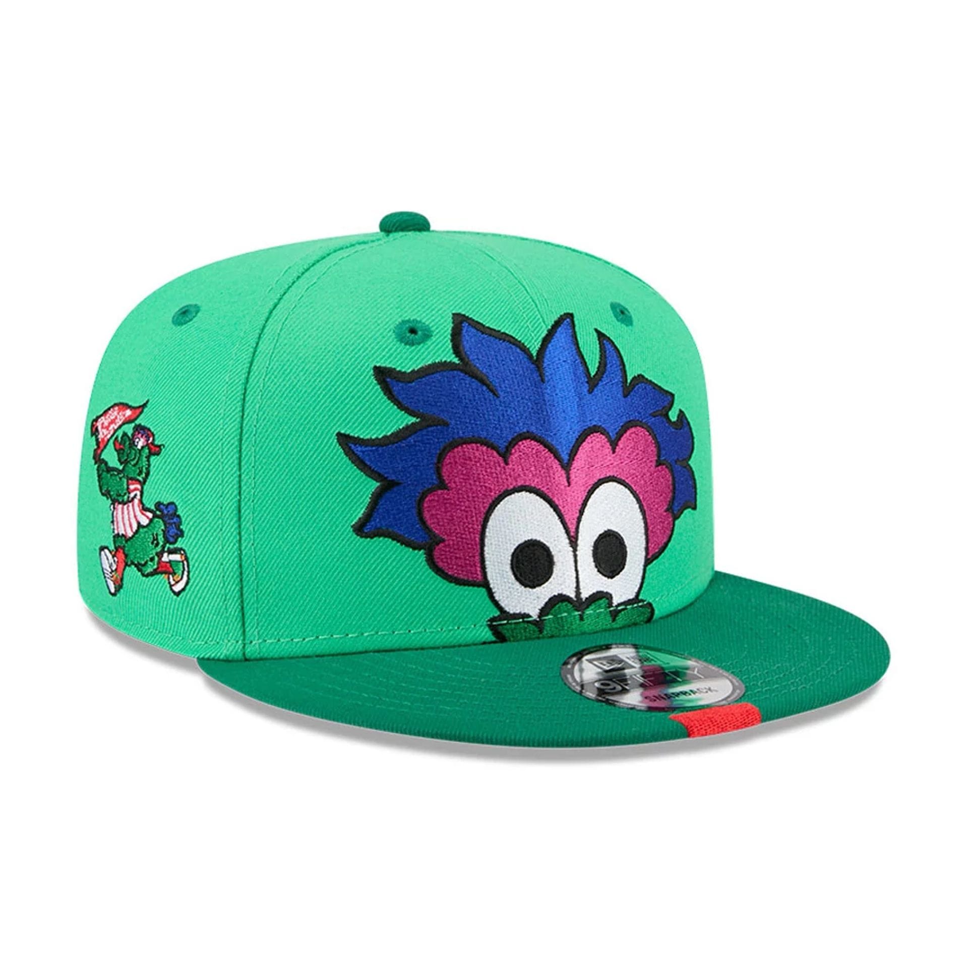 Pictured is this MLB All Star Game Philadelphia Phillies 9FIFTY Snapback cap in bright green. 1