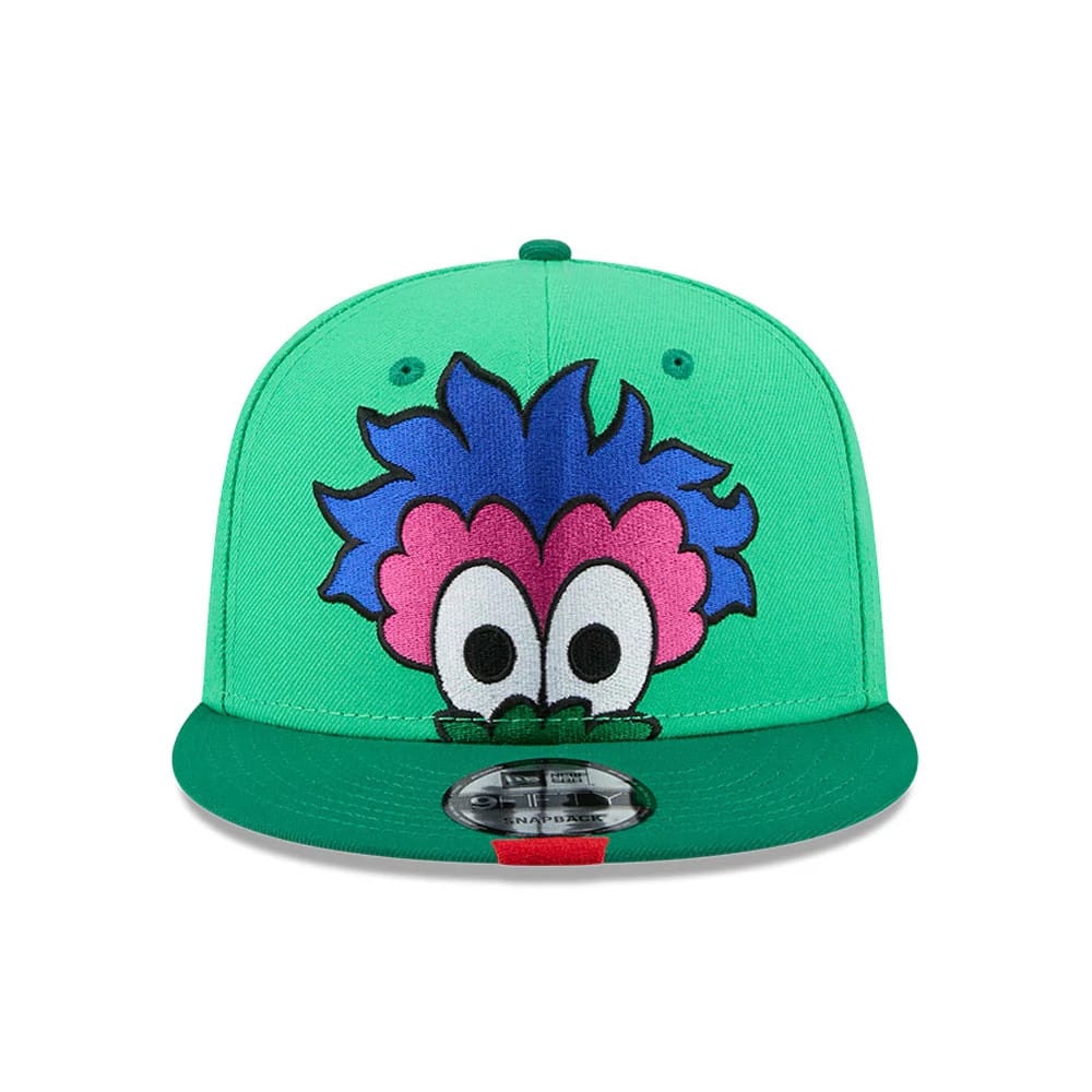 Pictured is this MLB All Star Game Philadelphia Phillies 9FIFTY Snapback cap in bright green. 3