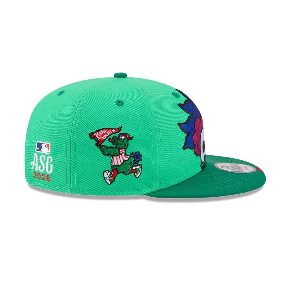 Pictured is this MLB All Star Game Philadelphia Phillies 9FIFTY Snapback cap in bright green. 5