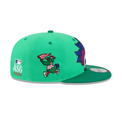 Pictured is this MLB All Star Game Philadelphia Phillies 9FIFTY Snapback cap in bright green. 5