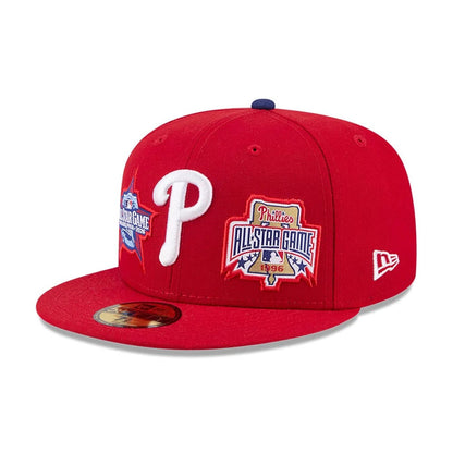Pictured is this MLB All Star Game Philadelphia Phillies 59FIFTY Fitted cap in red. 1
