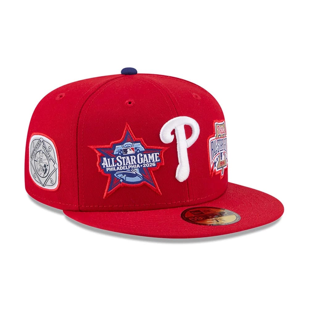 Pictured is this MLB All Star Game Philadelphia Phillies 59FIFTY Fitted cap in red. 4