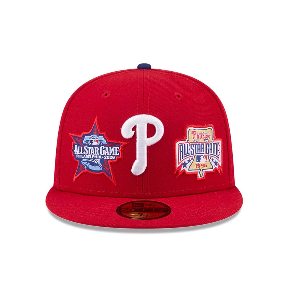 Pictured is this MLB All Star Game Philadelphia Phillies 59FIFTY Fitted cap in red. 3