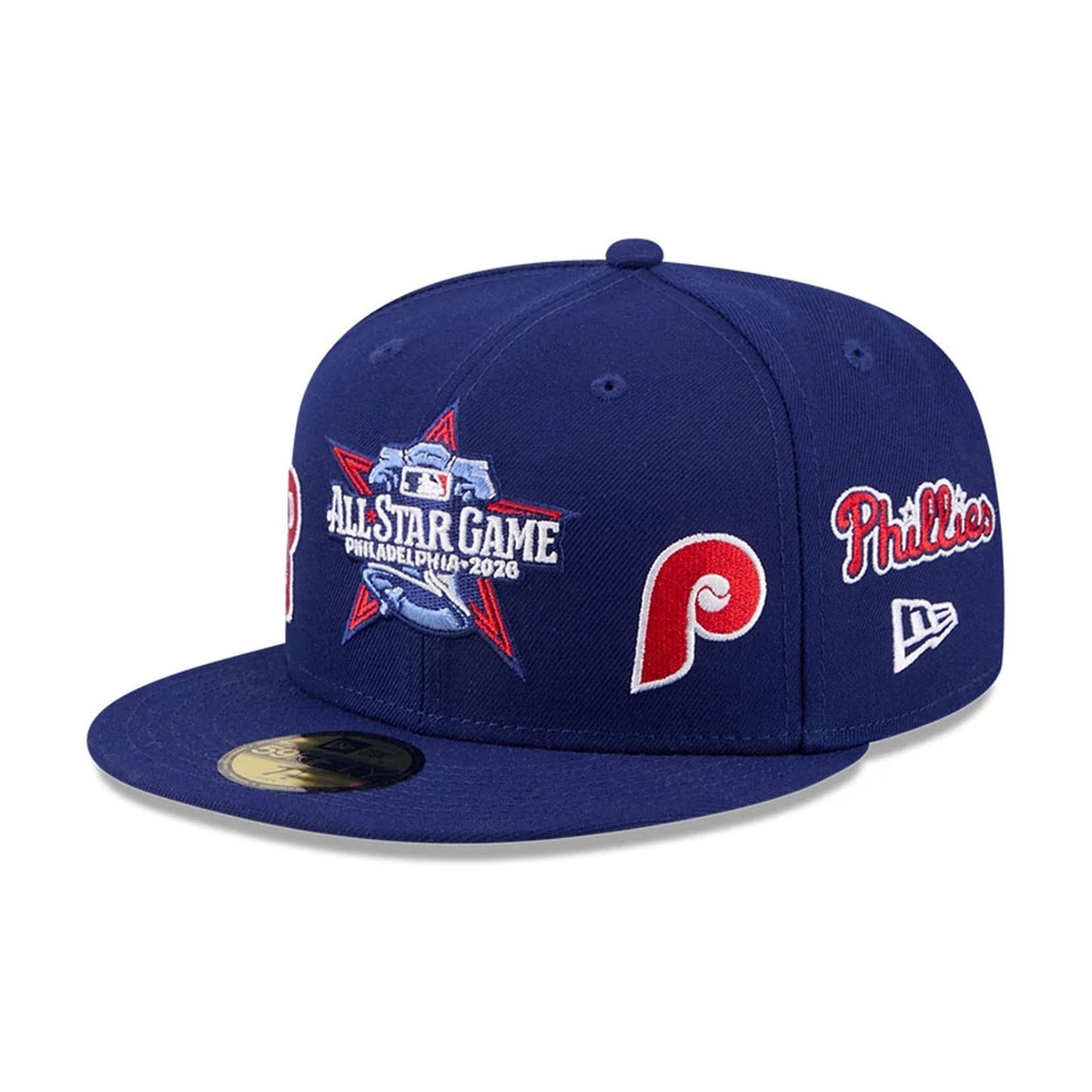 Pictured is this MLB All Star Game Philadelphia Phillies 59FIFTY Fitted cap in dark blue. 1