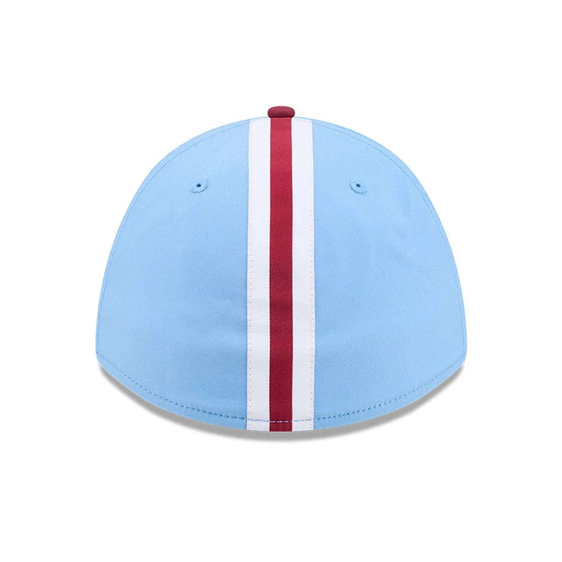Pictured is this MLB All Star Game Philadelphia Phillies 39THIRTY M-Crown Stretch Fit cap in pastel blue. 7