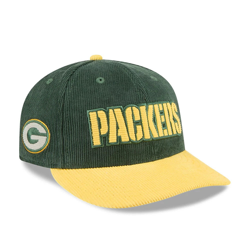 Pictured is this NFL 2 Tone Cord Green Bay Packers 9FIFTY Snapback cap in dark green. 1