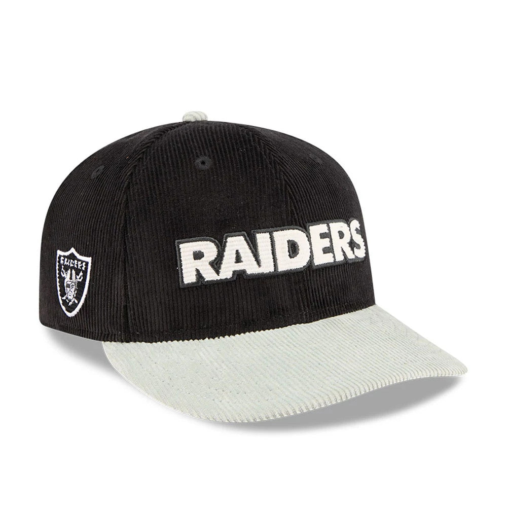 Pictured is this NFL 2 Tone Cord Las Vegas Raiders 9FIFTY Snapback cap in black. 1