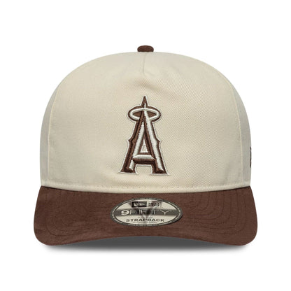 Pictured is this MLB Suede Visor LA Angels 9FIFTY A-Frame Snapback cap in Cream. 3