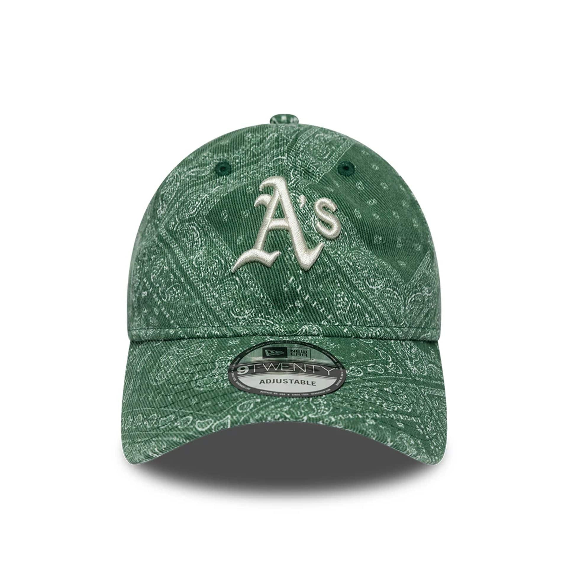 Pictured is this MLB Washed Paisley Athletics 9TWENTY cap in dark green. 3