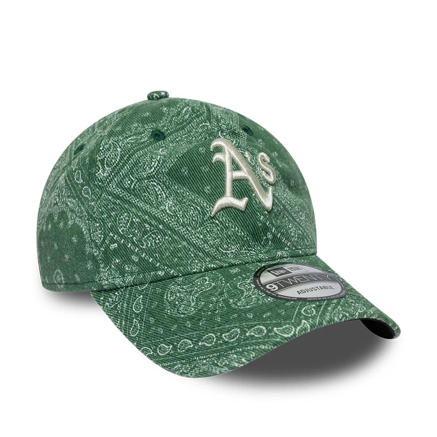 Pictured is this MLB Washed Paisley Athletics 9TWENTY cap in dark green. 4