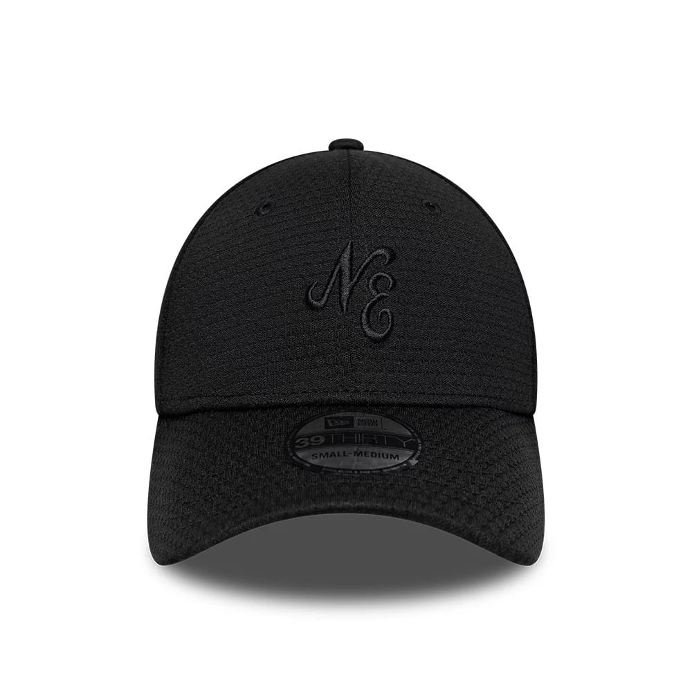 Pictured is this New Era Tech 39THIRTY Stretch Fit cap in black. 2