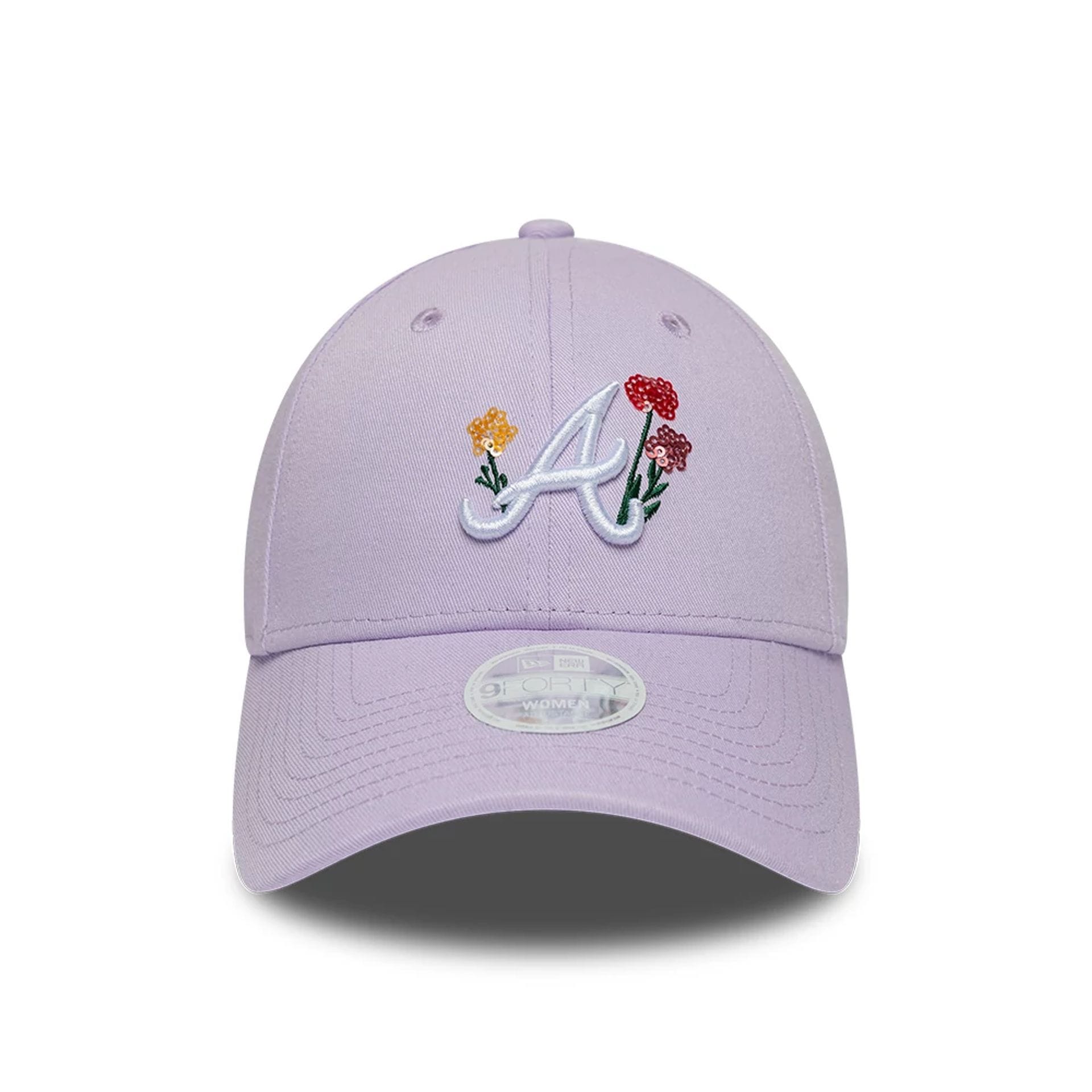 Pictured is this Womens MLB Floral Icon Atlanta Braves 9FORTY cap in pastel purple. 2