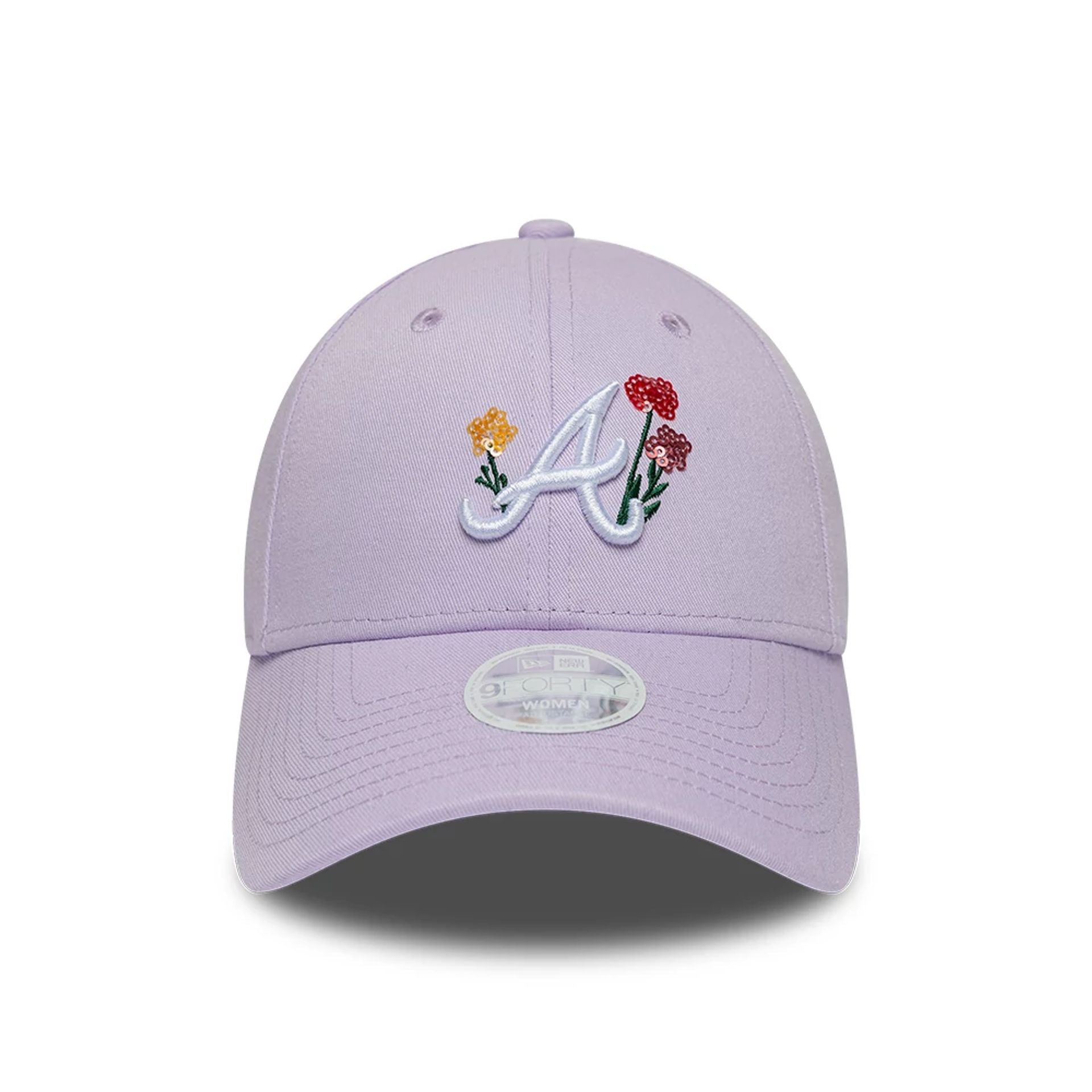 Pictured is this Womens MLB Floral Icon Atlanta Braves 9FORTY cap in pastel purple. 2