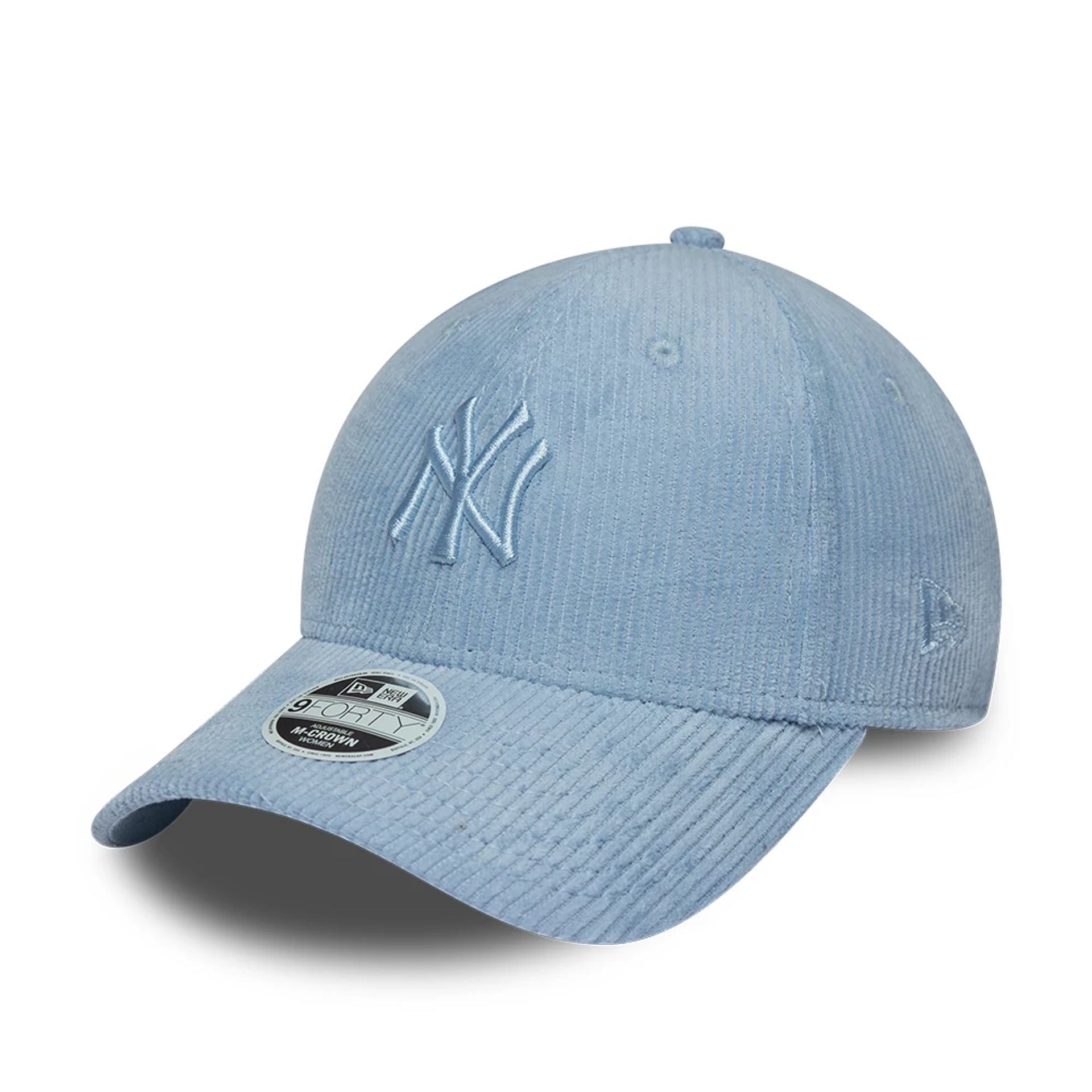Pictured is this Womens MLB Pastel Cord New York Yankees 9FORTY M-Crown cap in Blue. 1