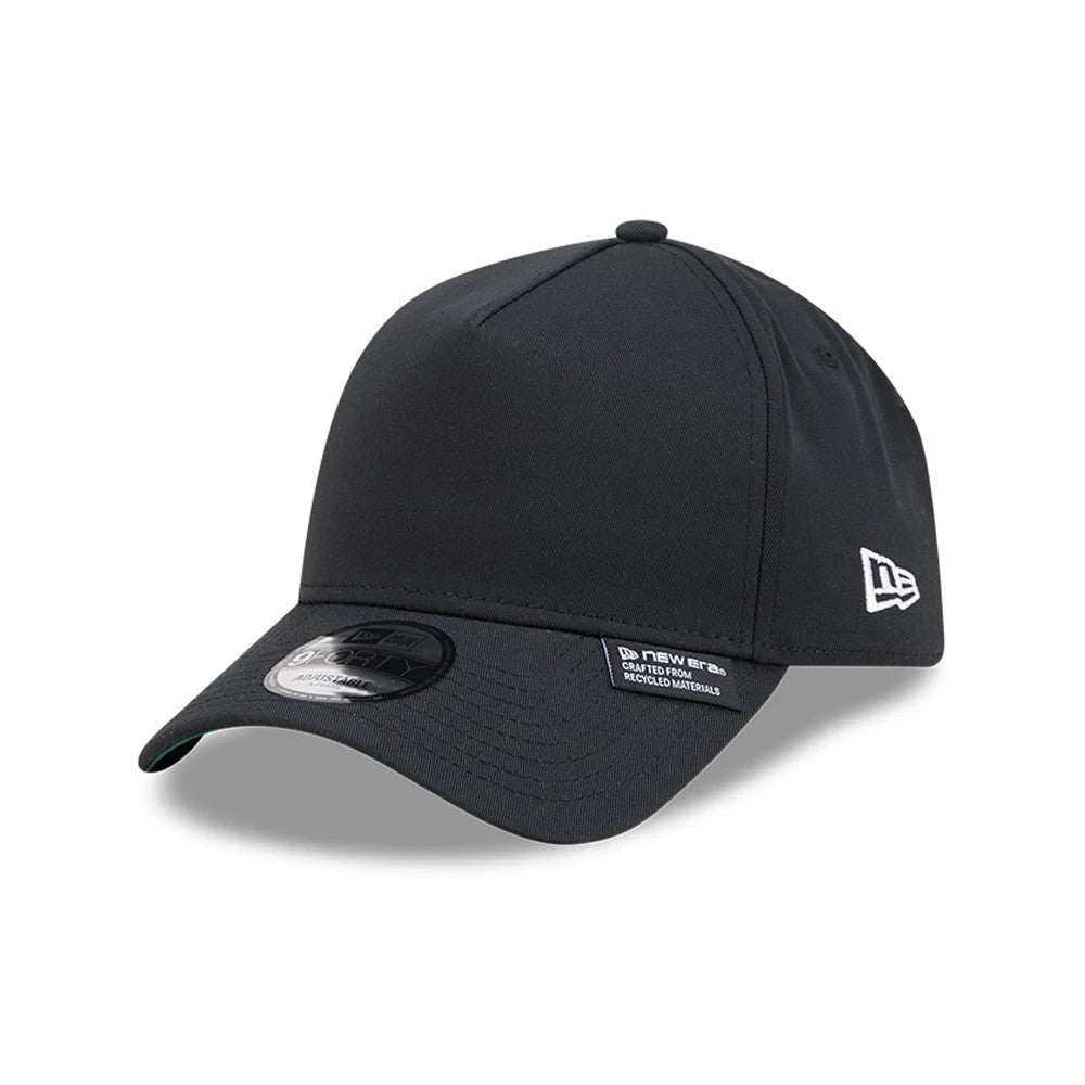 Pictured is this New Era Recycled Twill 9FORTY A-Frame cap in black. 1