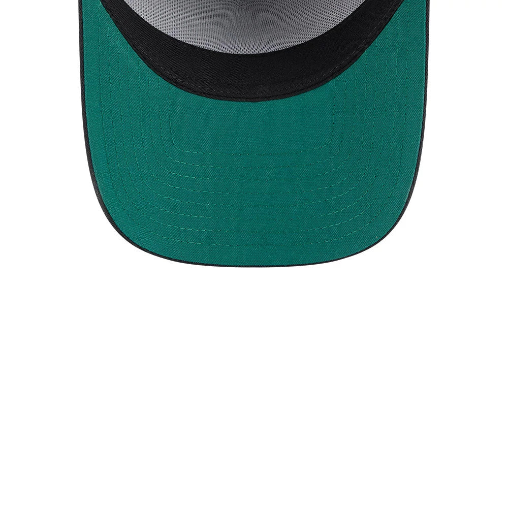 Pictured is this New Era Recycled Twill 9FORTY A-Frame cap in black. 2