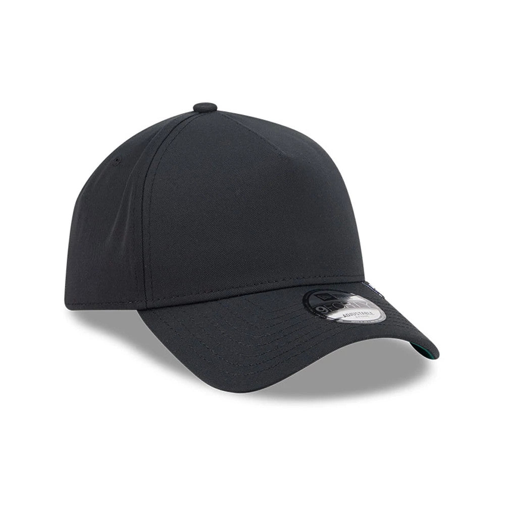 Pictured is this New Era Recycled Twill 9FORTY A-Frame cap in black. 4