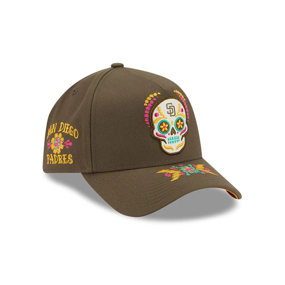 Pictured is this MLB Day Of The Dead San Diego Padres 9FORTY A-Frame cap in green. 1