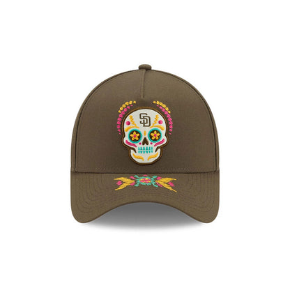Pictured is this MLB Day Of The Dead San Diego Padres 9FORTY A-Frame cap in green. 3