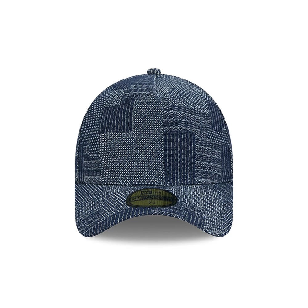 Pictured is this New Era Patchwork Denim 59FORTY A-Frame Fitted cap in navy. 3