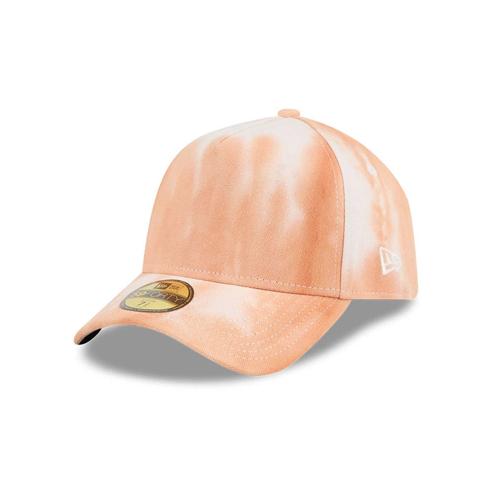 Pictured is this New Era Tie Dye 59FORTY A-Frame Fitted cap in open orange. 1