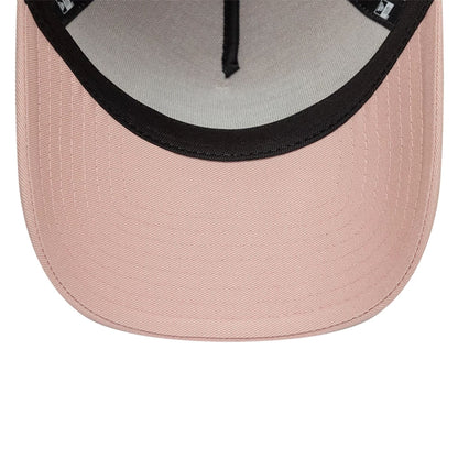 Pictured is this New Era Patch 9FORTY A-Frame Trucker Adjustable cap in pastel pink. 7