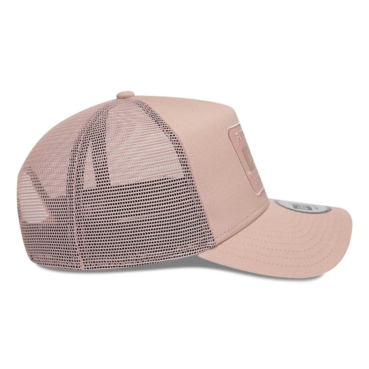 Pictured is this New Era Patch 9FORTY A-Frame Trucker Adjustable cap in pastel pink. 6