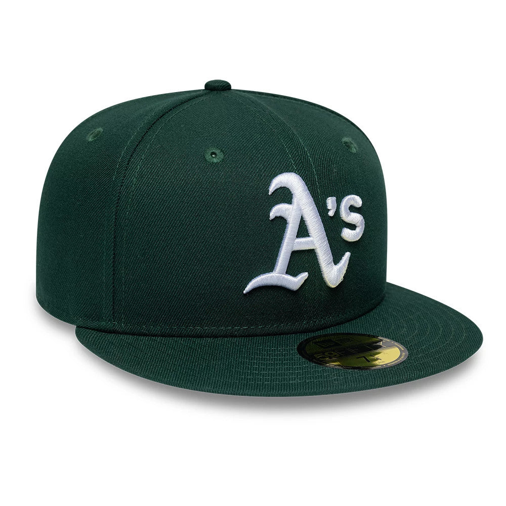 Pictured is this MLB League Essential Athletics 59FIFTY Fitted cap in dark green. 3