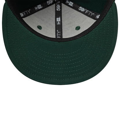 Pictured is this MLB League Essential Athletics 59FIFTY Fitted cap in dark green. 5