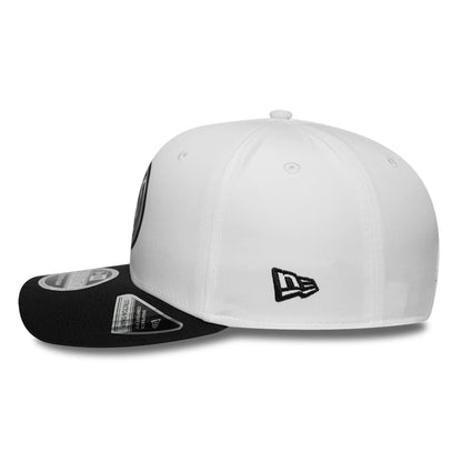 Pictured is this Paris Saint Germain 5th Kit 9SEVENTY Stretch Snap Adjustable cap in white. 5