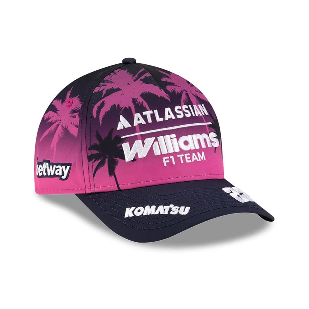 Pictured is this Alex Albon Miami Atlassian Williams F1 Team 9FORTY M-Crown A-Frame cap in navy. 4