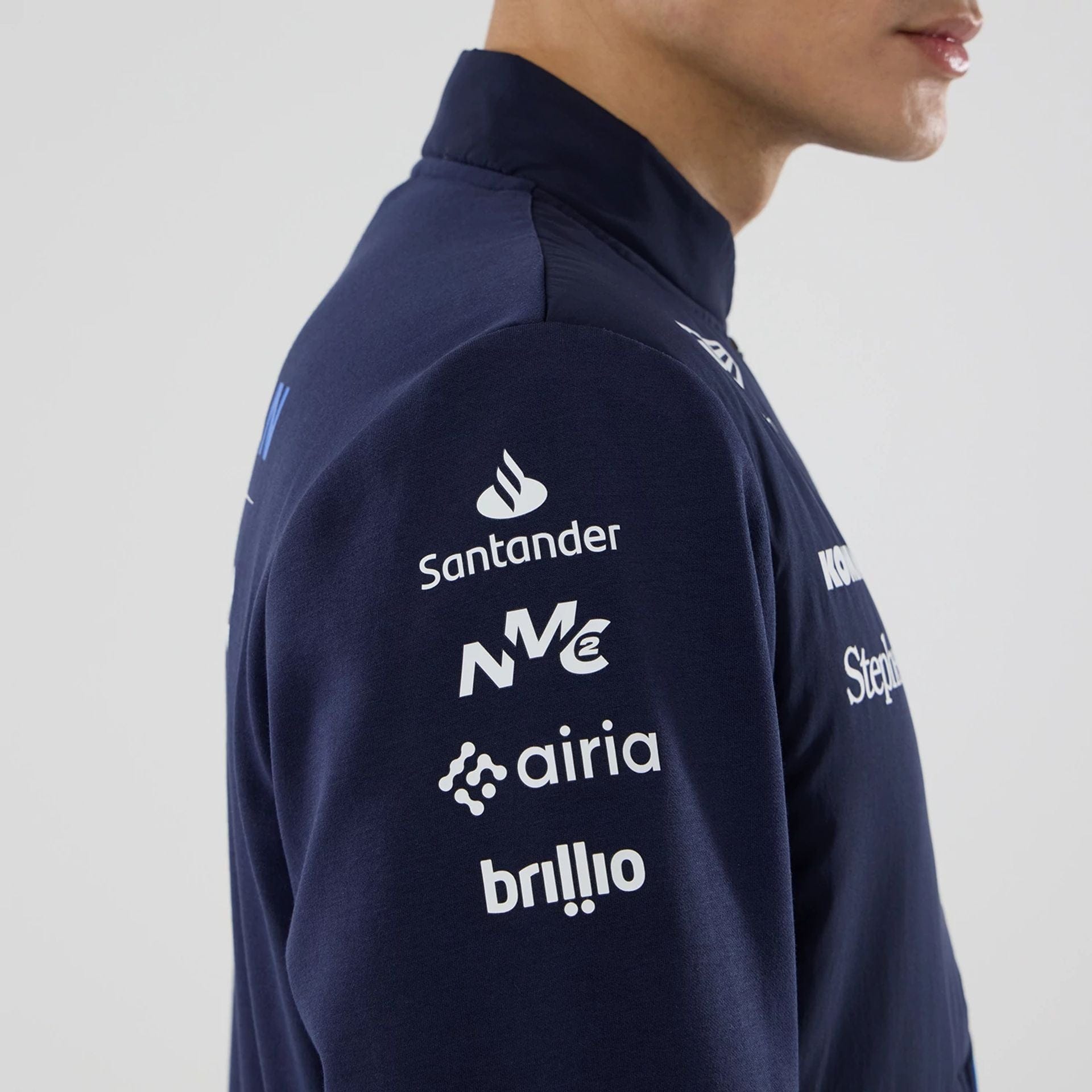 The model is wearing this Atlassian Williams F1 Team Hybrid Jacket in navy. 6
