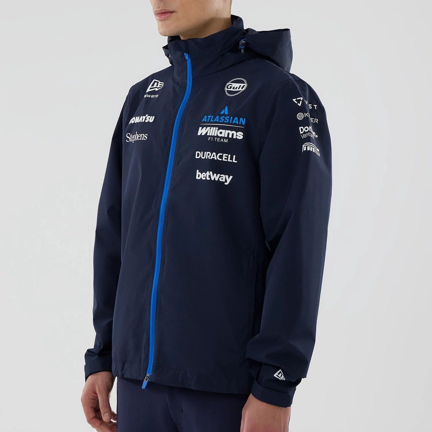The model is wearing this Atlassian Williams F1 Team Rain Jacket in navy. 3