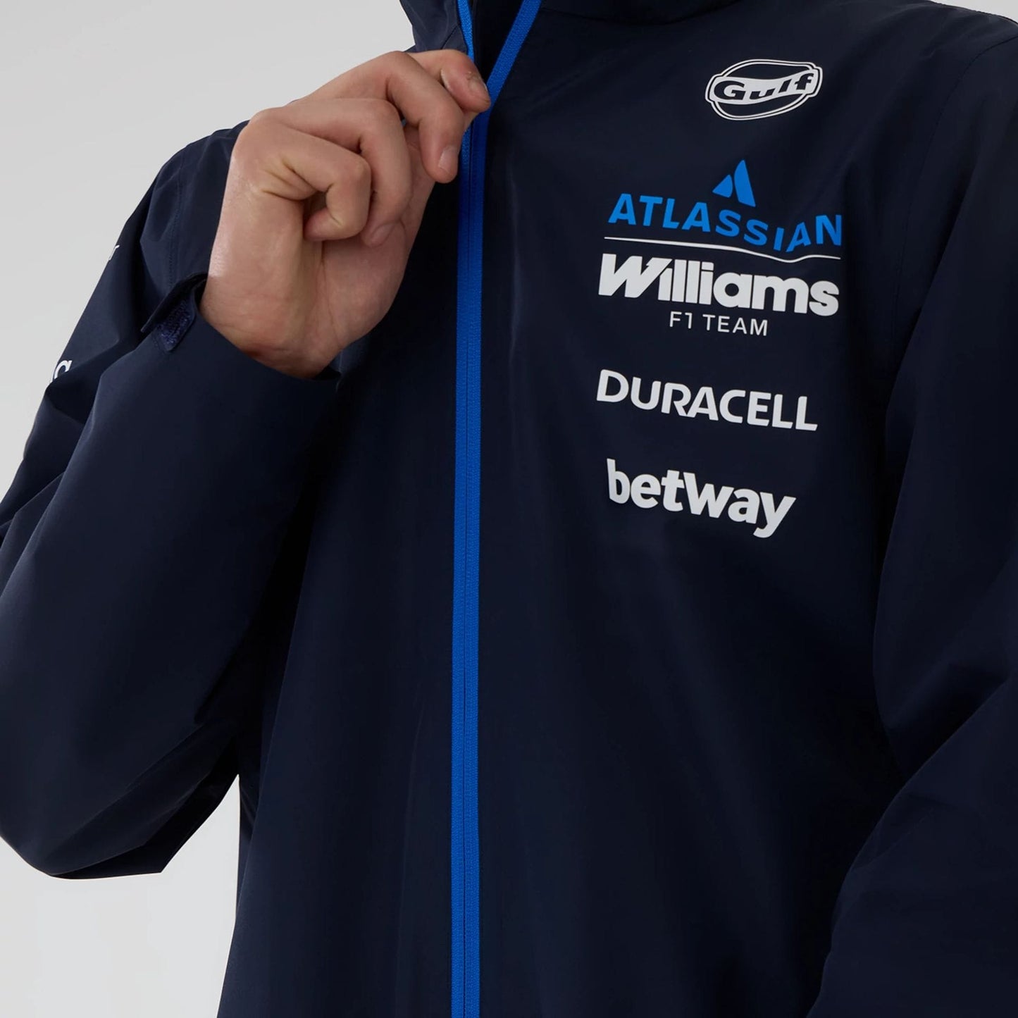 The model is wearing this Atlassian Williams F1 Team Rain Jacket in navy. 6