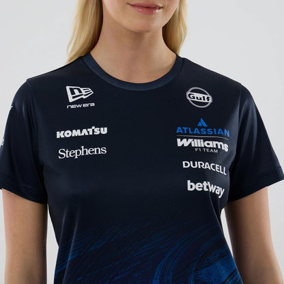 The model is wearing this Womens Alex Albon Atlassian Williams F1 Team Tech T-shirt in navy. 3
