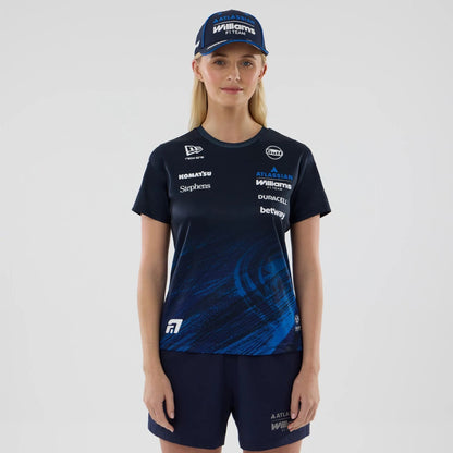 The model is wearing this Womens Alex Albon Atlassian Williams F1 Team Tech T-shirt in navy. 1