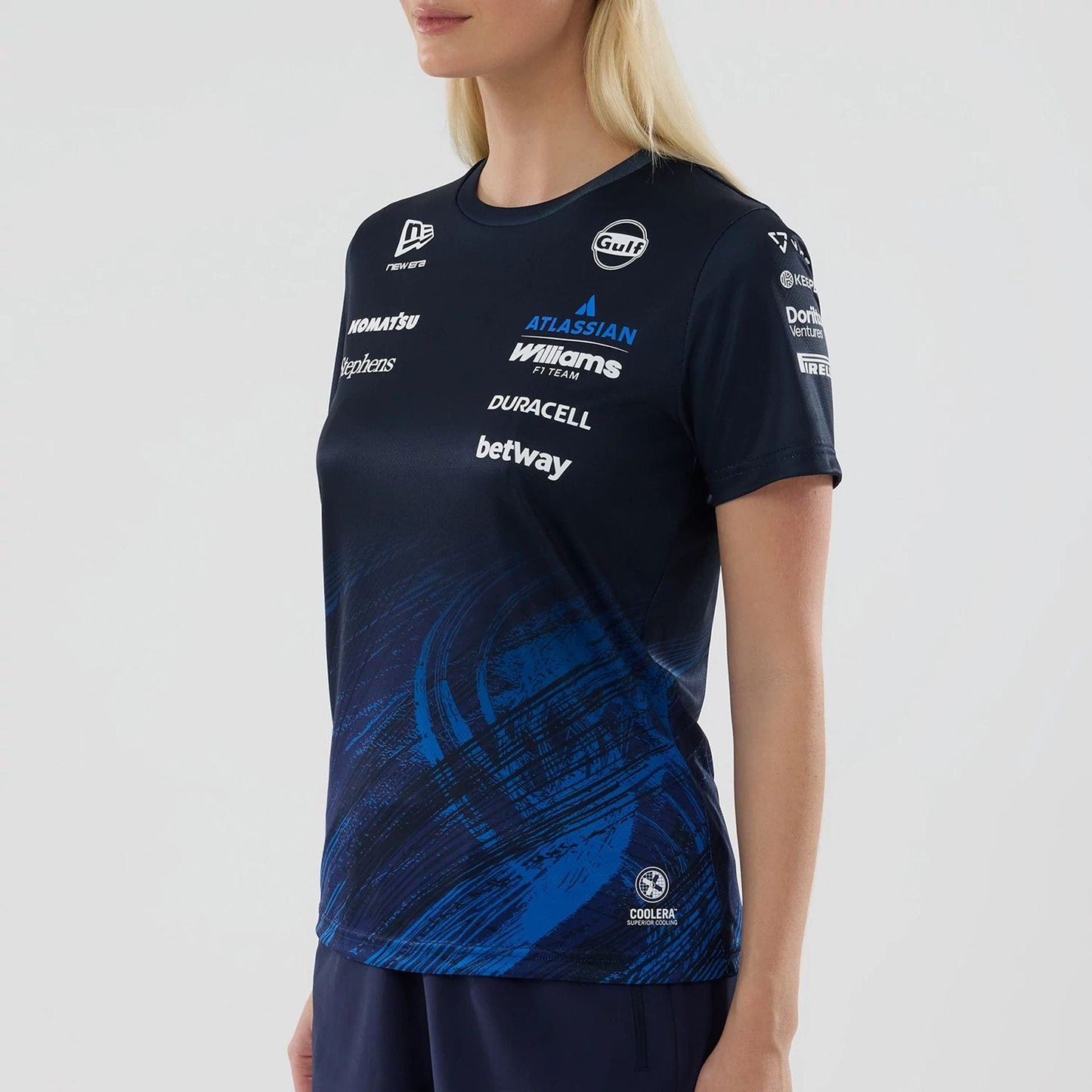 The model is wearing this Womens Atlassian Williams F1 Team Tech T-shirt in navy. 5
