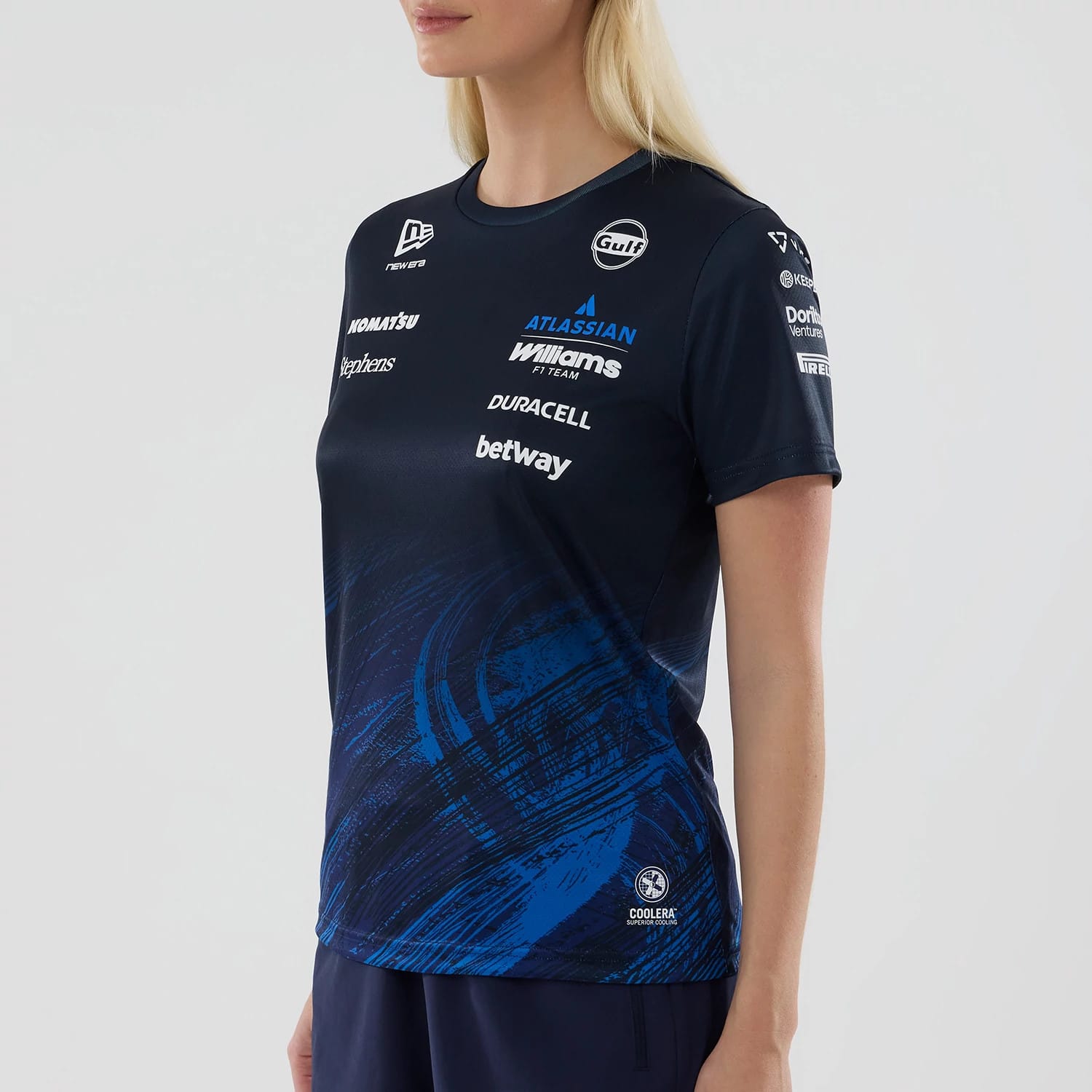 The model is wearing this Womens Atlassian Williams F1 Team Tech T-shirt in navy. 5